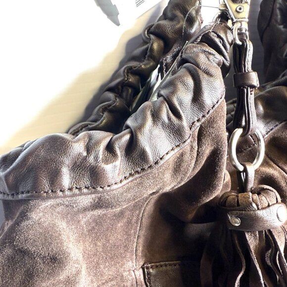 Distressed Dark Brown Suede Leather Hobo Shoulder Bag NWT - Picture 6 of 14